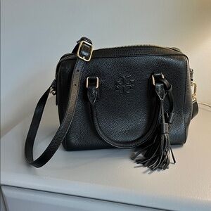 Tory Burch Black Leather Satchel with Tassel